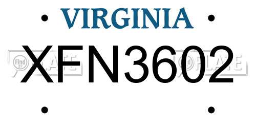 XFN3602 Virginia License Plate