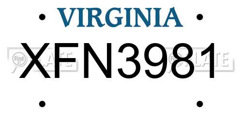 XFN3981 Virginia License Plate