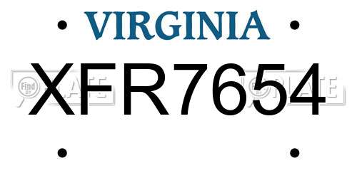 XFR7654 Virginia License Plate