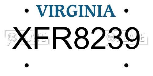 XFR8239 Virginia License Plate