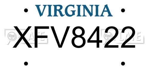 XFV8422 Virginia License Plate