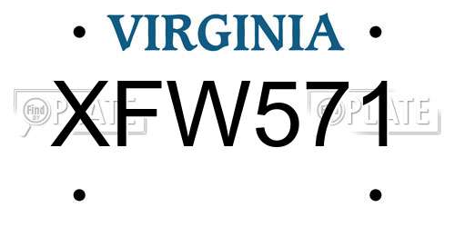 XFW571 Virginia License Plate