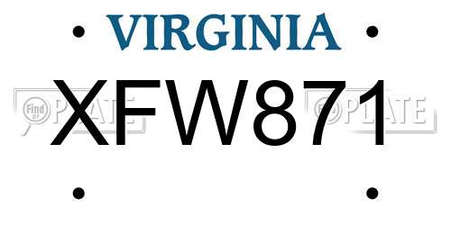XFW871 Virginia License Plate