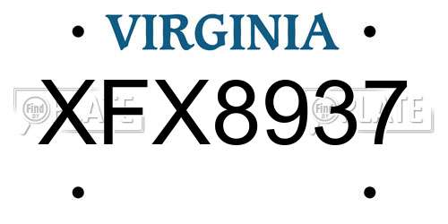 XFX8937 Virginia License Plate