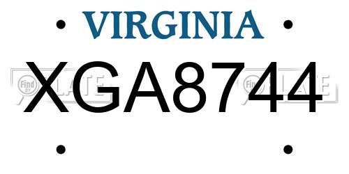 XGA8744 Virginia License Plate