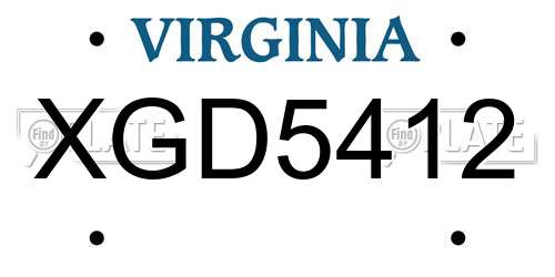 XGD5412 Virginia License Plate