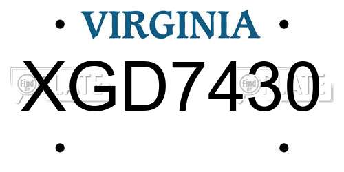 XGD7430 Virginia License Plate