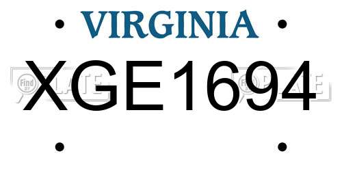XGE1694 Virginia License Plate