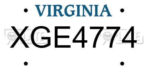 XGE4774 Virginia License Plate