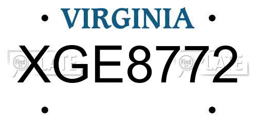 XGE8772 Virginia License Plate