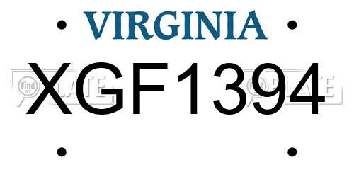 XGF1394 Virginia License Plate