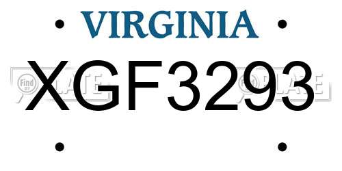 XGF3293 Virginia License Plate