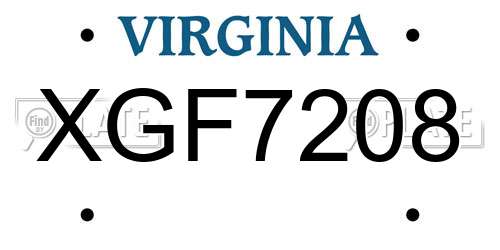 XGF7208 Virginia License Plate