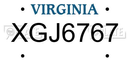 XGJ6767 Virginia License Plate