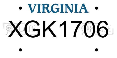 XGK1706 Virginia License Plate