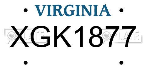 XGK1877 Virginia License Plate