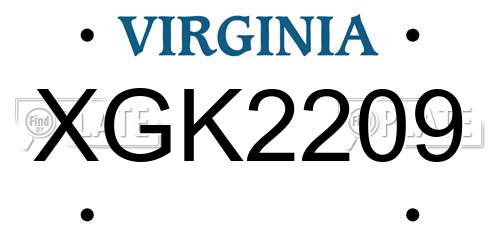 XGK2209 Virginia License Plate