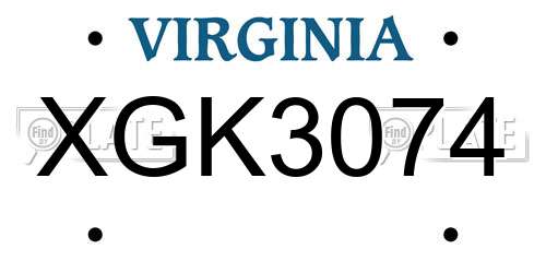 XGK3074 Virginia License Plate