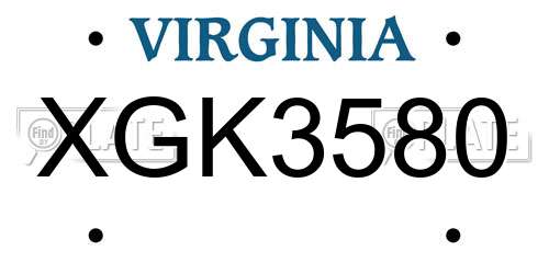 XGK3580 Virginia License Plate