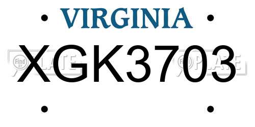 XGK3703 Virginia License Plate
