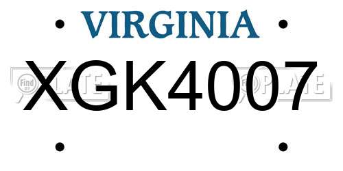 XGK4007 Virginia License Plate