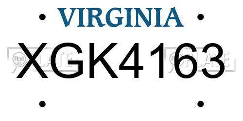 XGK4163 Virginia License Plate