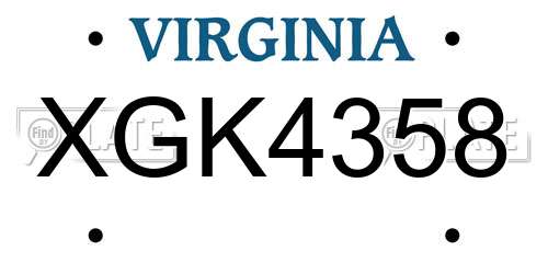 XGK4358 Virginia License Plate