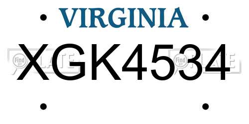 XGK4534 Virginia License Plate