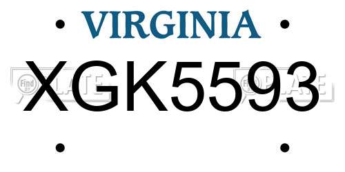 XGK5593 Virginia License Plate