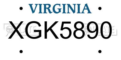 XGK5890 Virginia License Plate