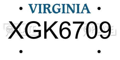 XGK6709 Virginia License Plate