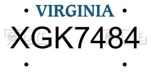 XGK7484 Virginia License Plate
