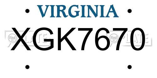 XGK7670 Virginia License Plate