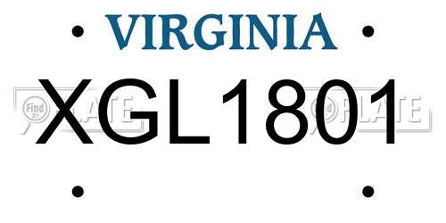 XGL1801 Virginia License Plate