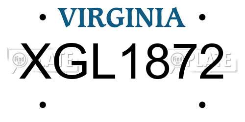 XGL1872 Virginia License Plate