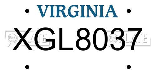 XGL8037 Virginia License Plate