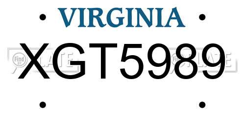 XGT5989 Virginia License Plate