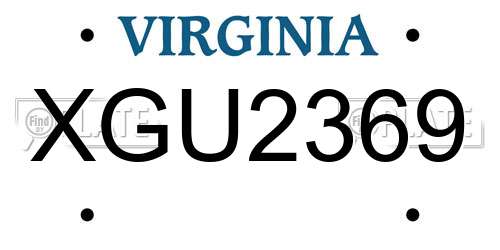 XGU2369 Virginia License Plate