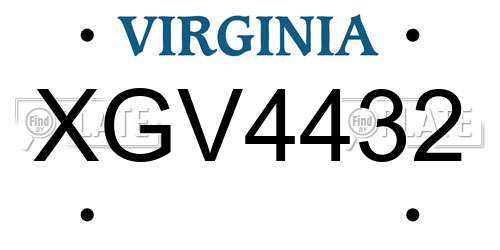 XGV4432 Virginia License Plate