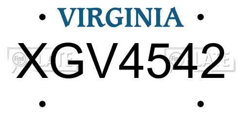 XGV4542 Virginia License Plate