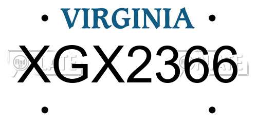 XGX2366 Virginia License Plate