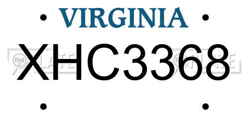 XHC3368 Virginia License Plate