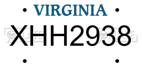 XHH2938 Virginia License Plate
