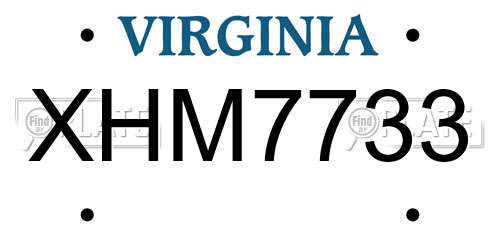 XHM7733 Virginia License Plate