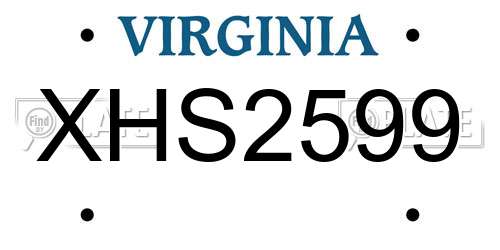 XHS2599 Virginia License Plate