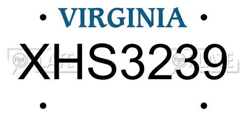 XHS3239 Virginia License Plate
