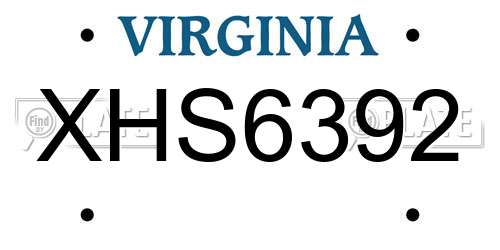 XHS6392 Virginia License Plate