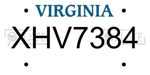 XHV7384 Virginia License Plate