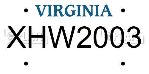 XHW2003 Virginia License Plate