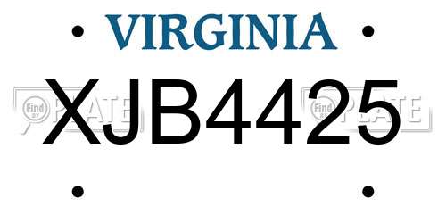 XJB4425 Virginia License Plate
